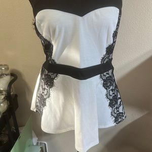 NWT whit and black strapless top